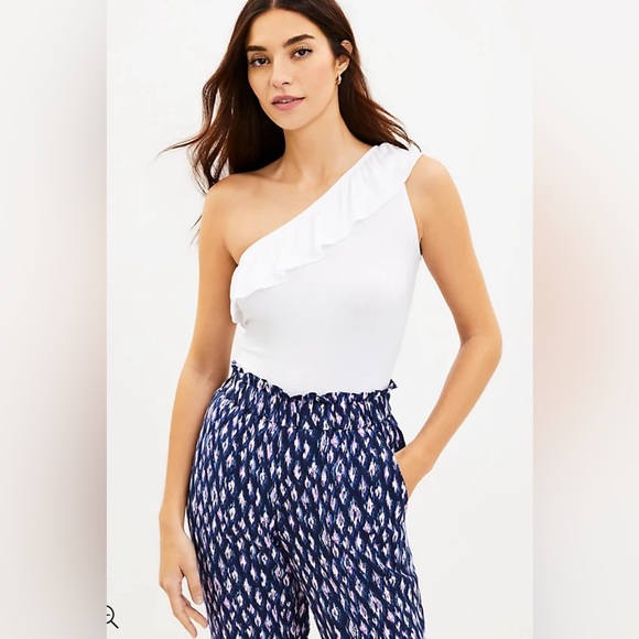 LOFT Tops - LOFT Ruffle Ribbed One Shoulder Tank Top